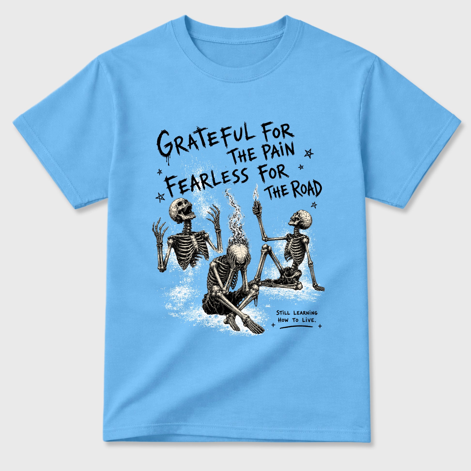 Sneakerfit Streetwear outfit, Sneaker Tees To Match Air Jordan 5 Black University Blue – Fearless Road Graphic Tee Carolina Blue 2