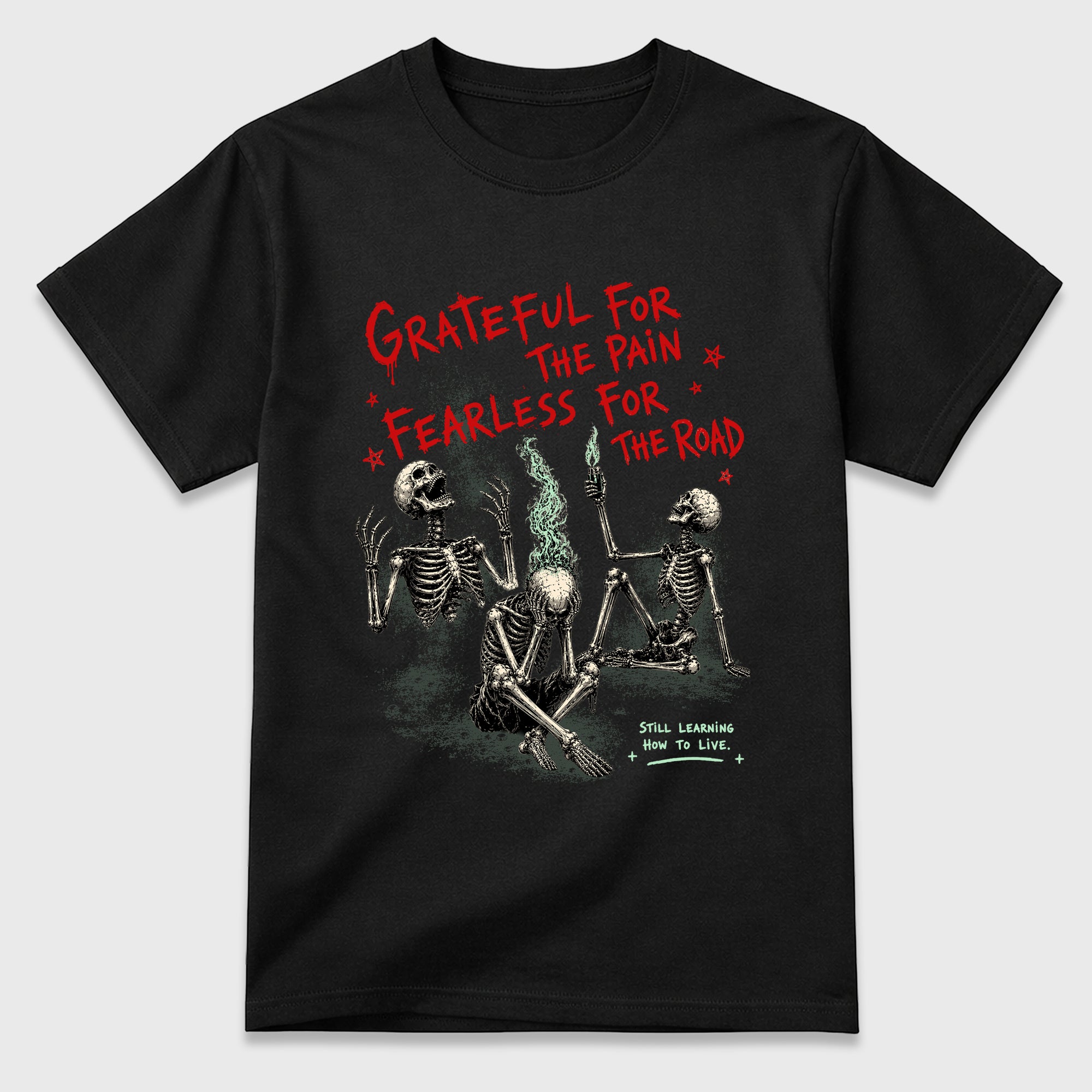Fearless Road Graphic T-Shirt featuring original streetwear artwork designed to match the Air Jordan 5 Halloween. Black 2 Graphic T-Shirt.