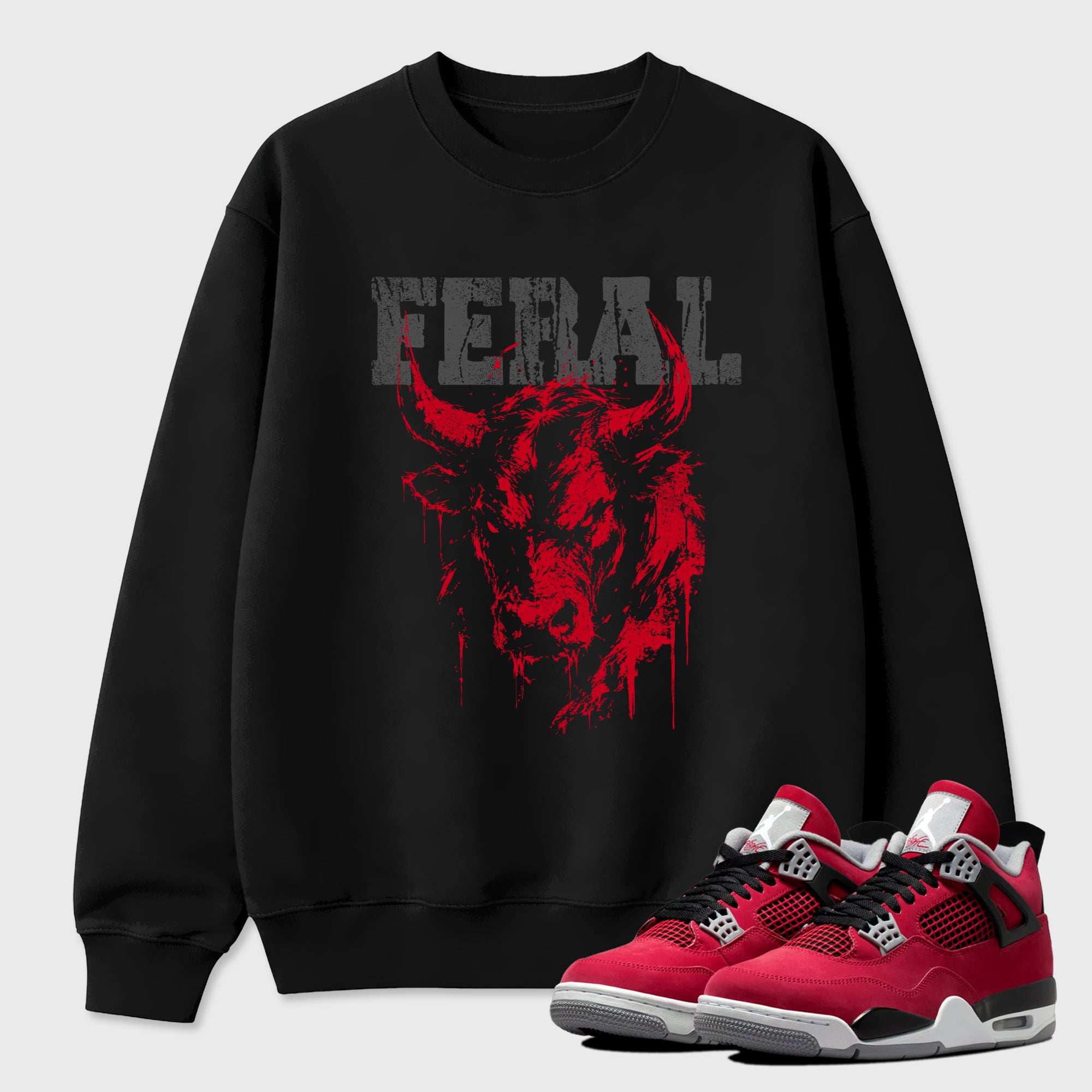 Feral Graphic T-Shirt sneaker match tee designed for the Air Jordan 4 Toro Bravo, featuring coordinated color options for a perfect streetwear match. Black 1 shirt.