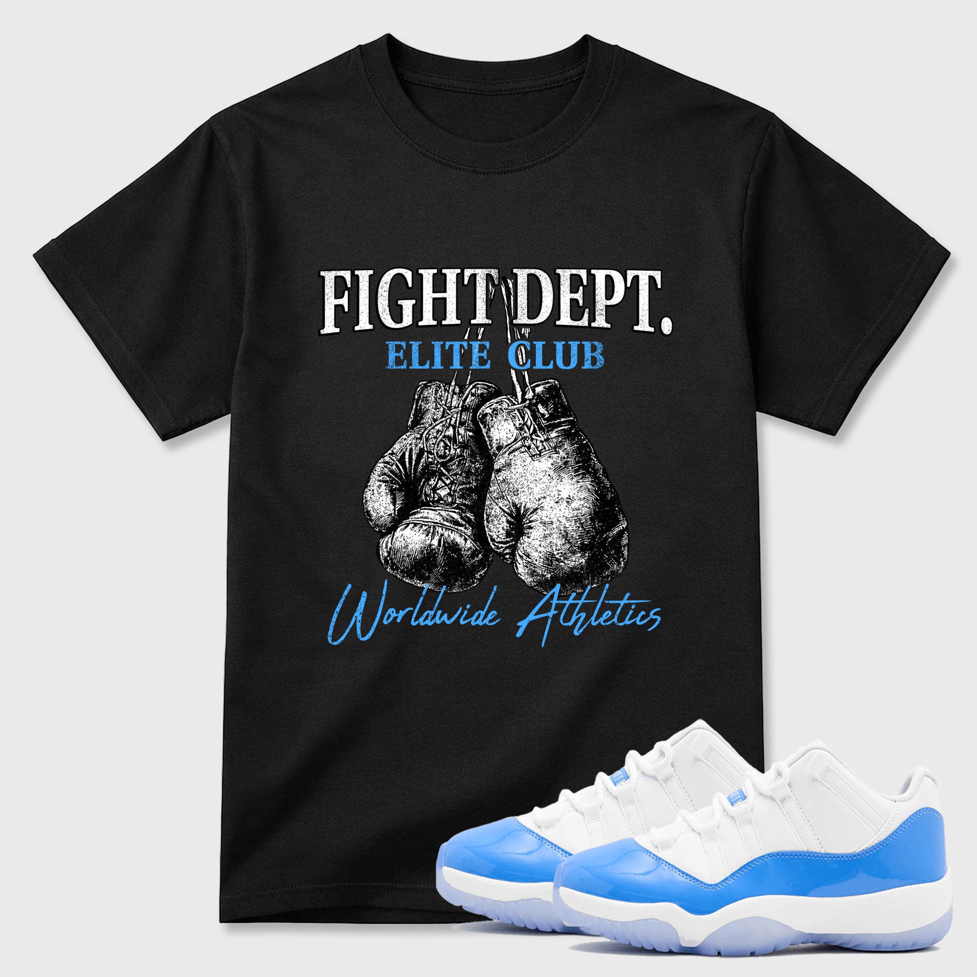 Sneaker match tees – Sneaker Tees To Match Air Jordan 11 University Blue Shoes – Fight Dept Tee Black 1