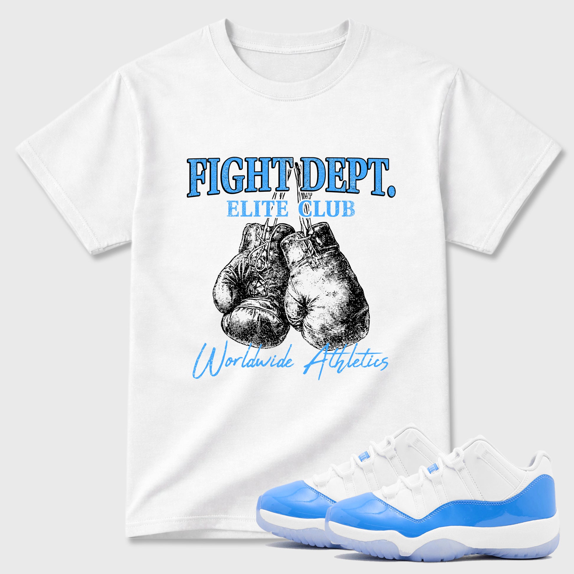 Sneaker match tees – Sneaker Tees To Match Air Jordan 11 University Blue Shoes – Fight Dept Tee White 1