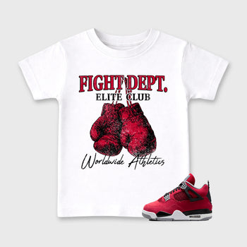 Sneaker match tees – Sneaker Tees To Match Air Jordan 4 Toro Bravo Shoes – Fight Dept Kids T-Shirt White 1