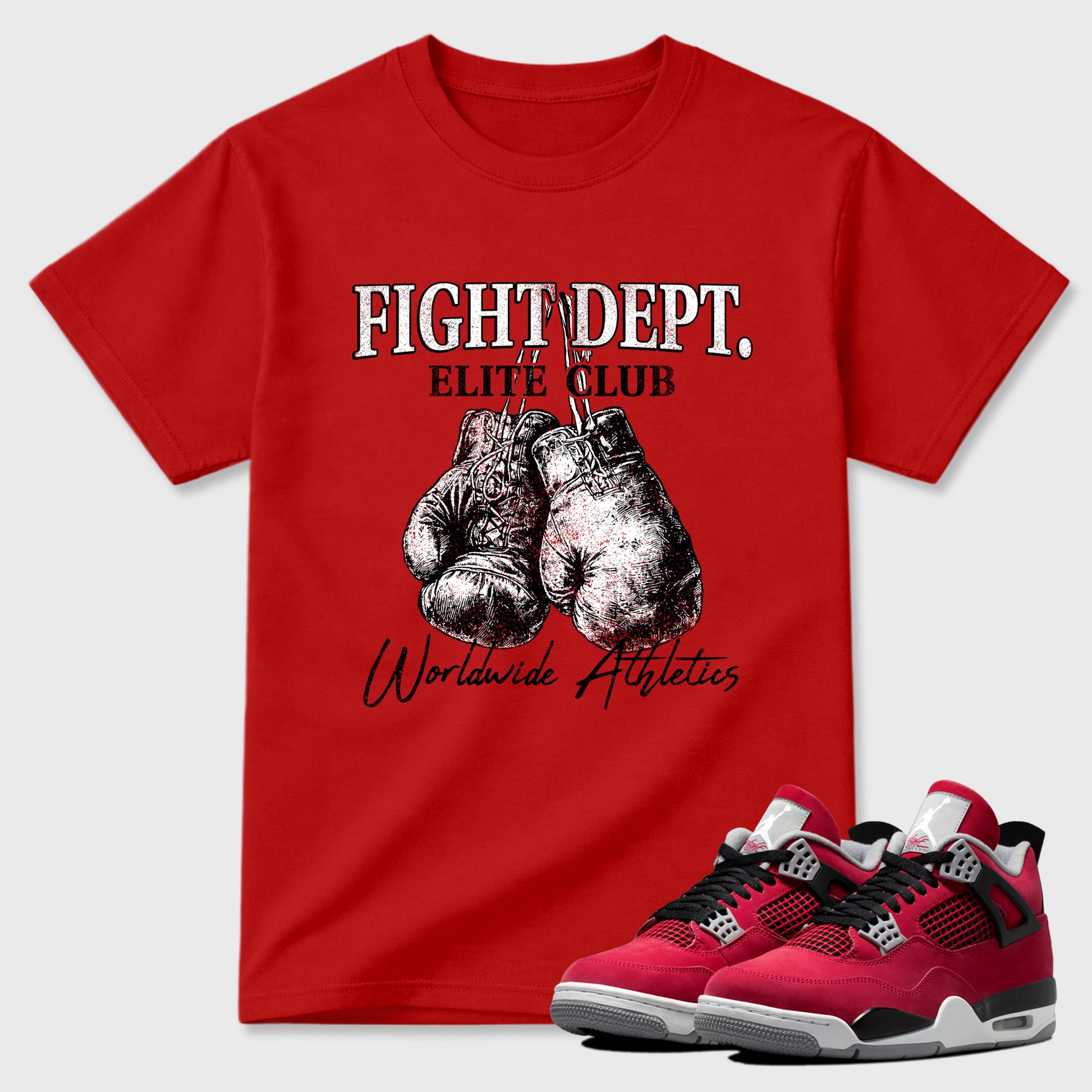 Sneaker match tees – Sneaker Tees To Match Air Jordan 4 Toro Bravo Shoes – Fight Dept Tee Red 1