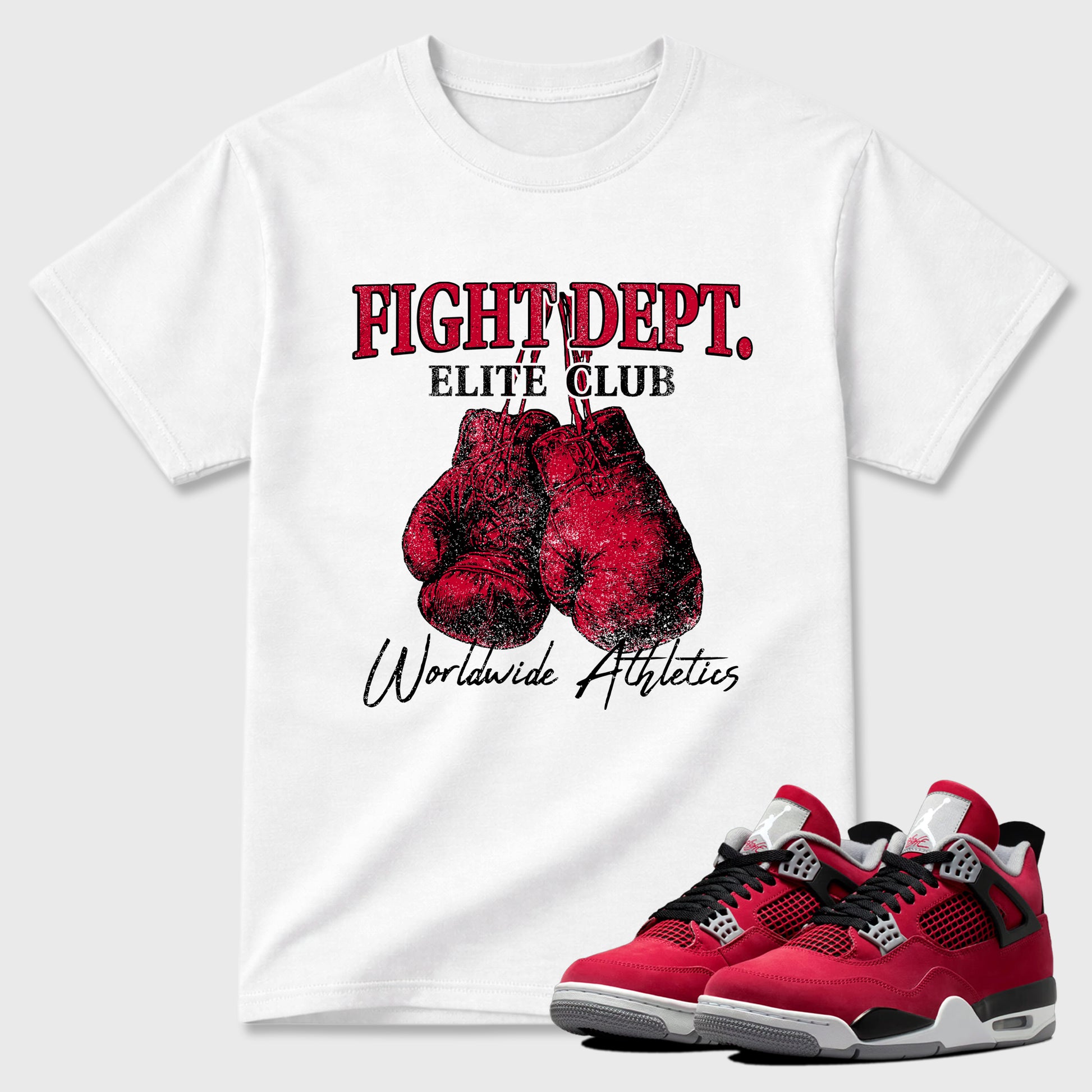 Sneaker match tees – Sneaker Tees To Match Air Jordan 4 Toro Bravo Shoes – Fight Dept Tee White 1