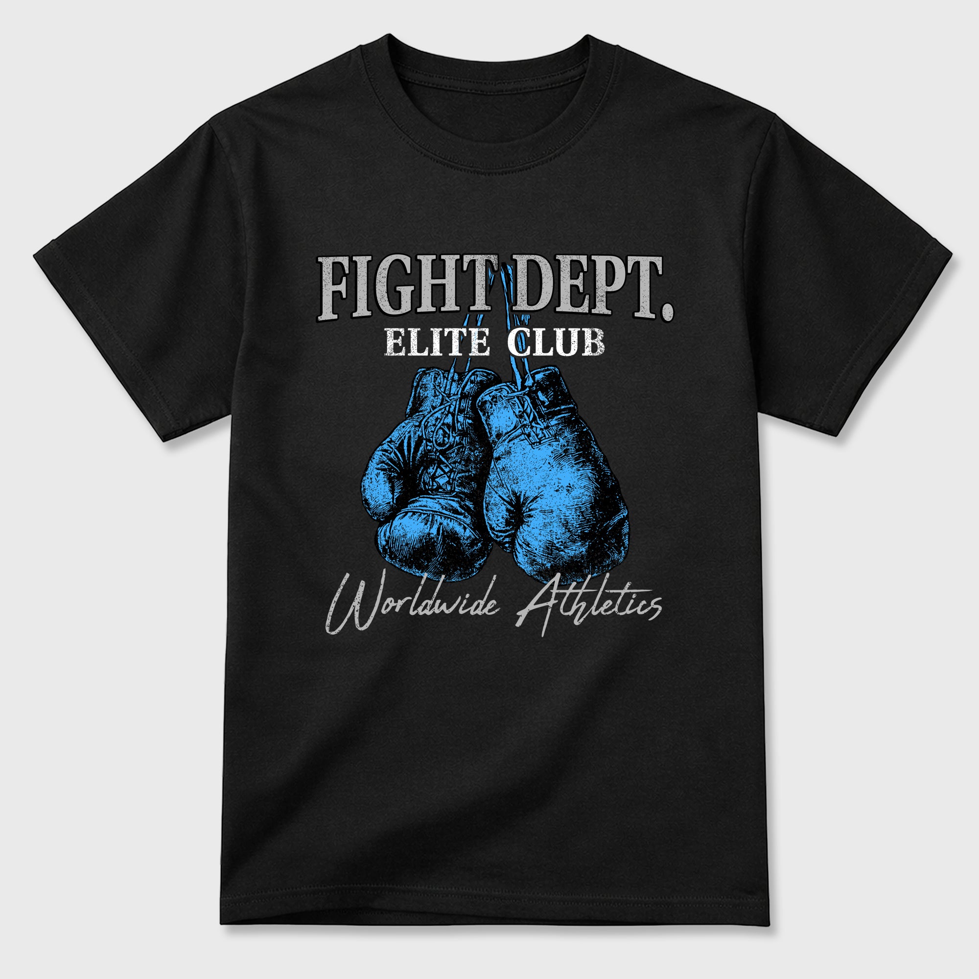 Fight Dept Graphic T-Shirt sneaker match tee designed for the Air Jordan 5 Black Carolina, featuring coordinated color options for a perfect streetwear match. Black 2 shirt.