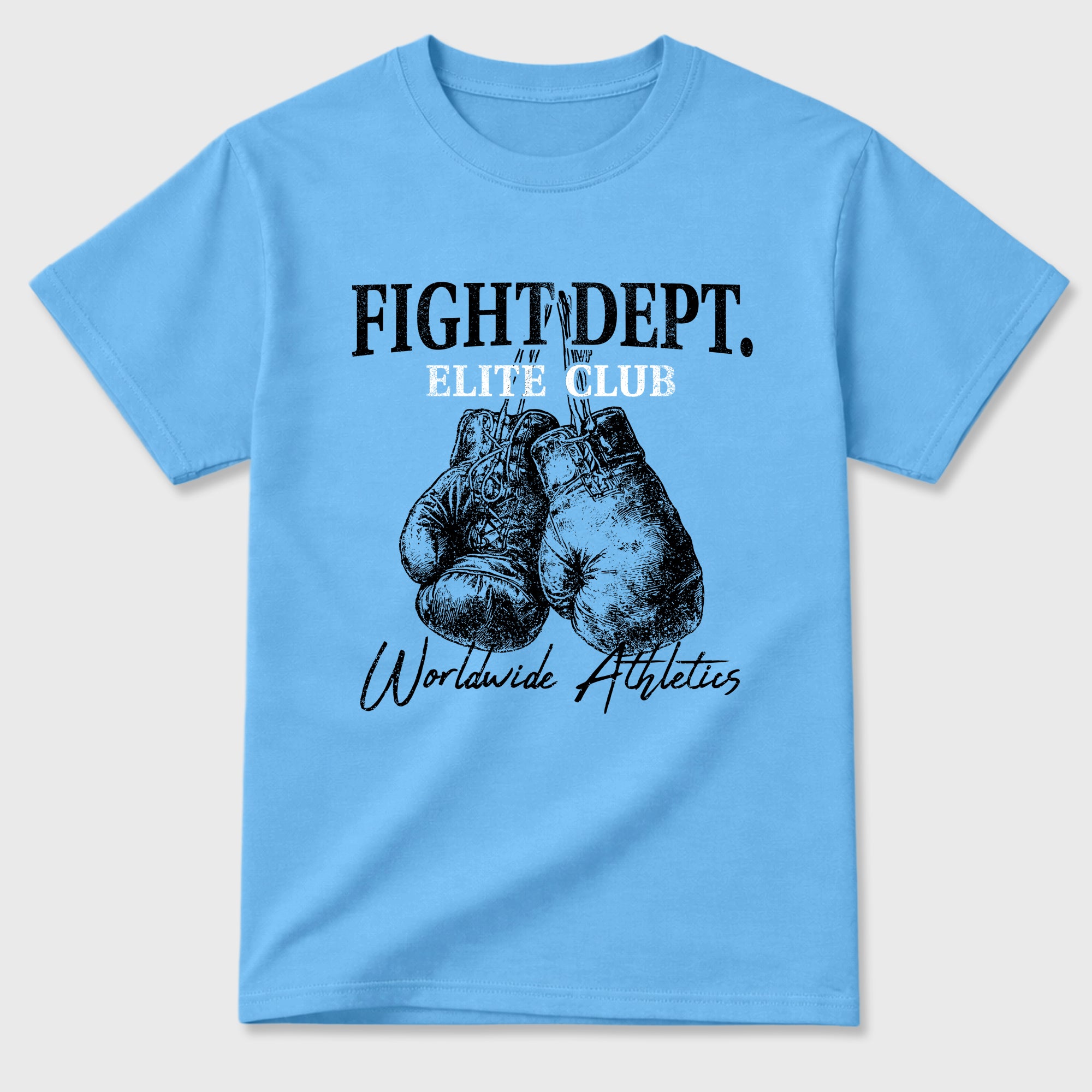 Fight Dept Graphic T-Shirt sneaker match tee designed for the Air Jordan 5 Black Carolina, featuring coordinated color options for a perfect streetwear match. Carolina Blue 2 shirt.