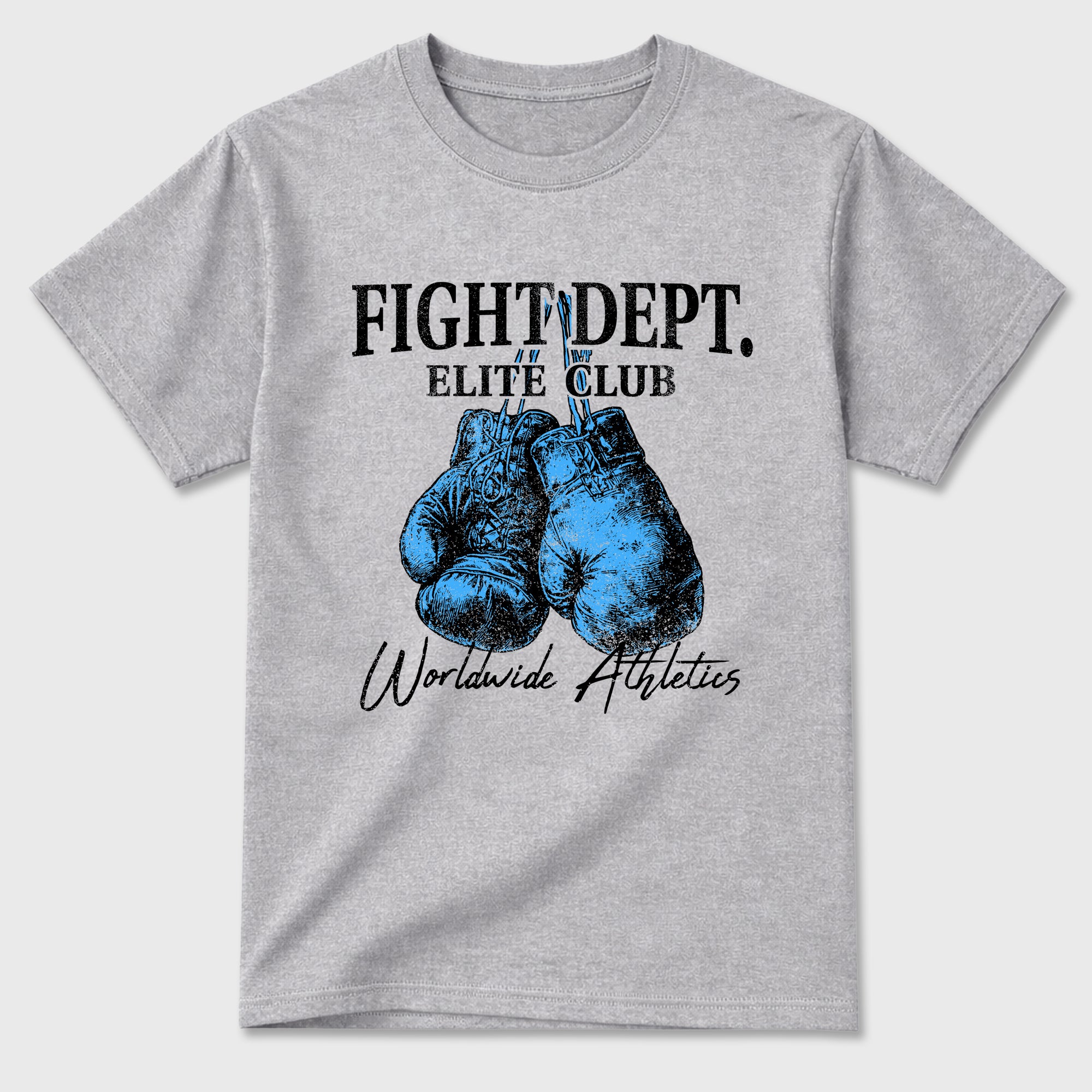 Fight Dept Graphic T-Shirt sneaker match tee designed for the Air Jordan 5 Black Carolina, featuring coordinated color options for a perfect streetwear match. Heather Grey 2 shirt.