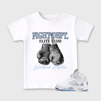 Sneaker match tees – Sneaker Tees To Match Air Jordan 5 White Metallic Shoes – Fight Dept Kids T-Shirt White 1