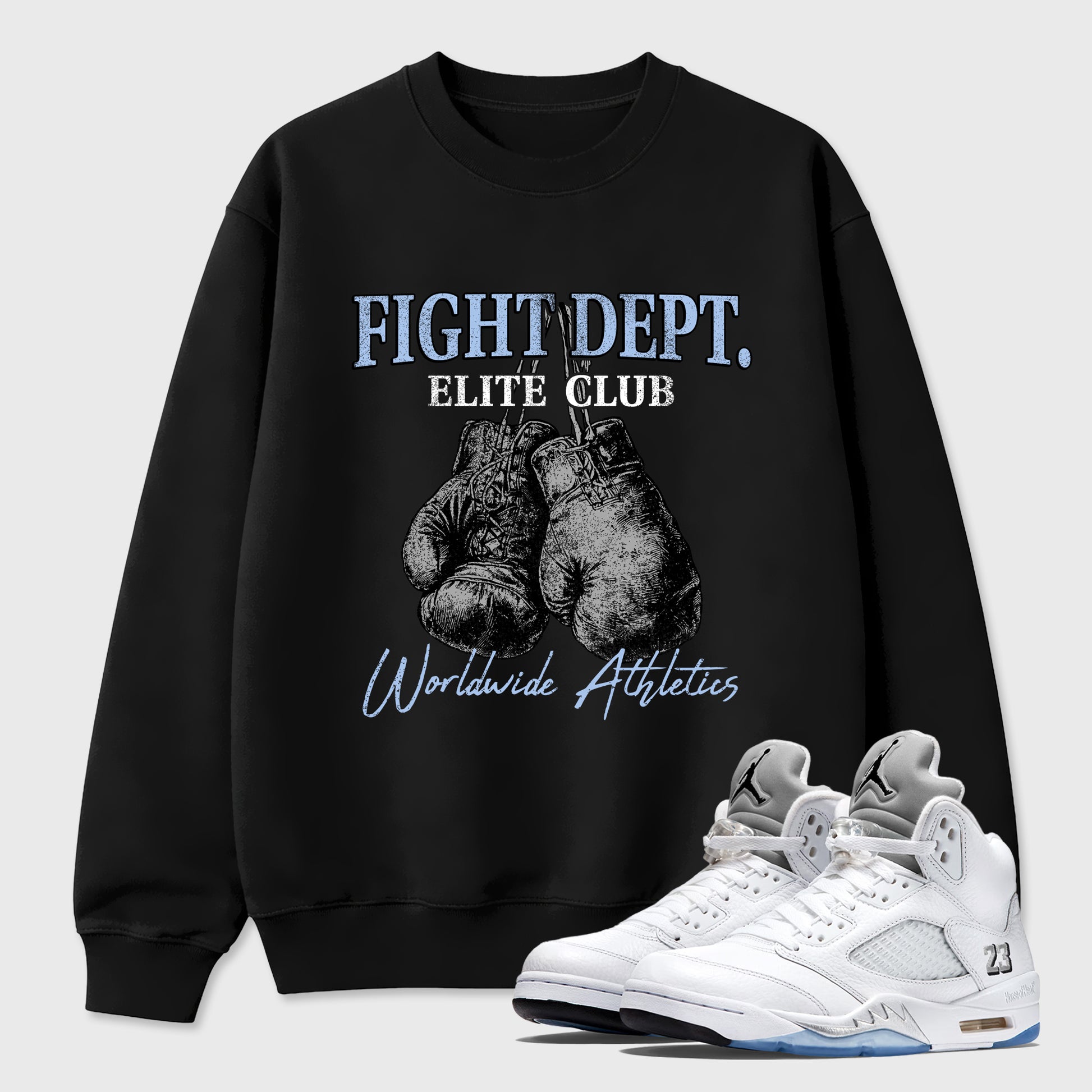 Sneaker match tees – Sneaker Tees To Match Air Jordan 5 White Metallic Shoes – Fight Dept Tee Black 1