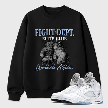 Sneaker match tees – Sneaker Tees To Match Air Jordan 5 White Metallic Shoes – Fight Dept Tee Black 1