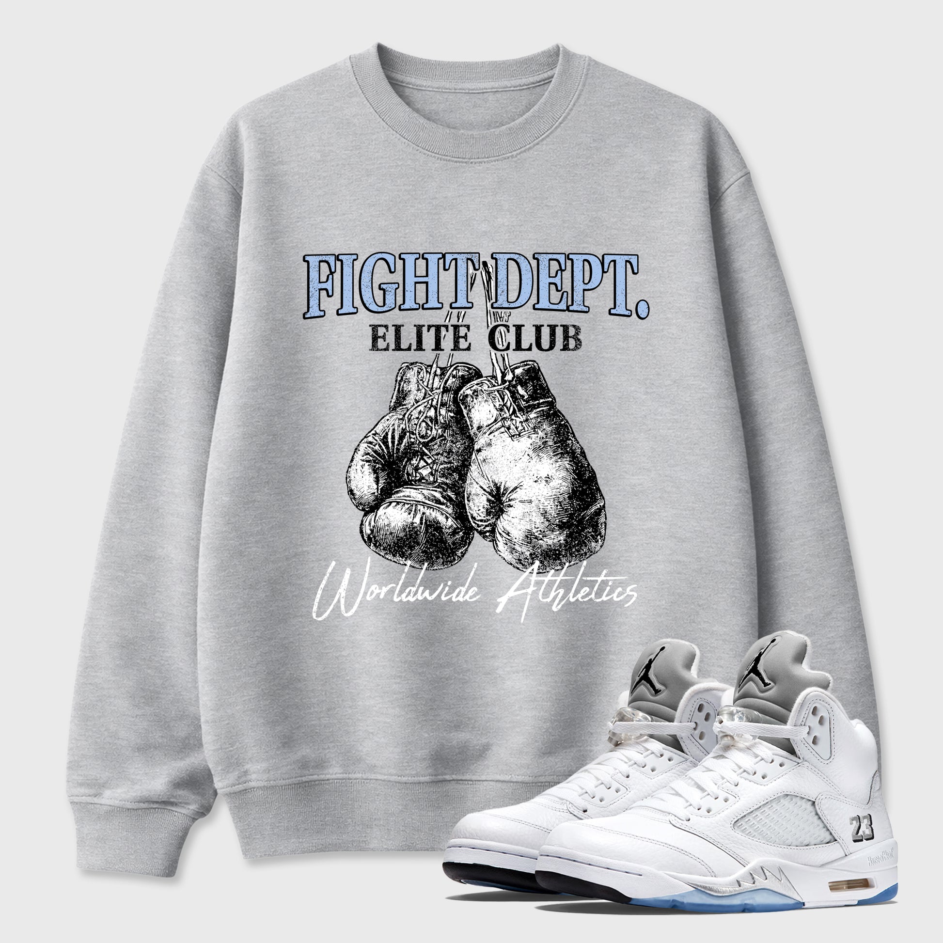 Sneaker match tees – Sneaker Tees To Match Air Jordan 5 White Metallic Shoes – Fight Dept Tee Heather Grey 1