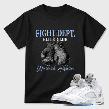 Sneaker match tees – Sneaker Tees To Match Air Jordan 5 White Metallic Shoes – Fight Dept Tee Black 1