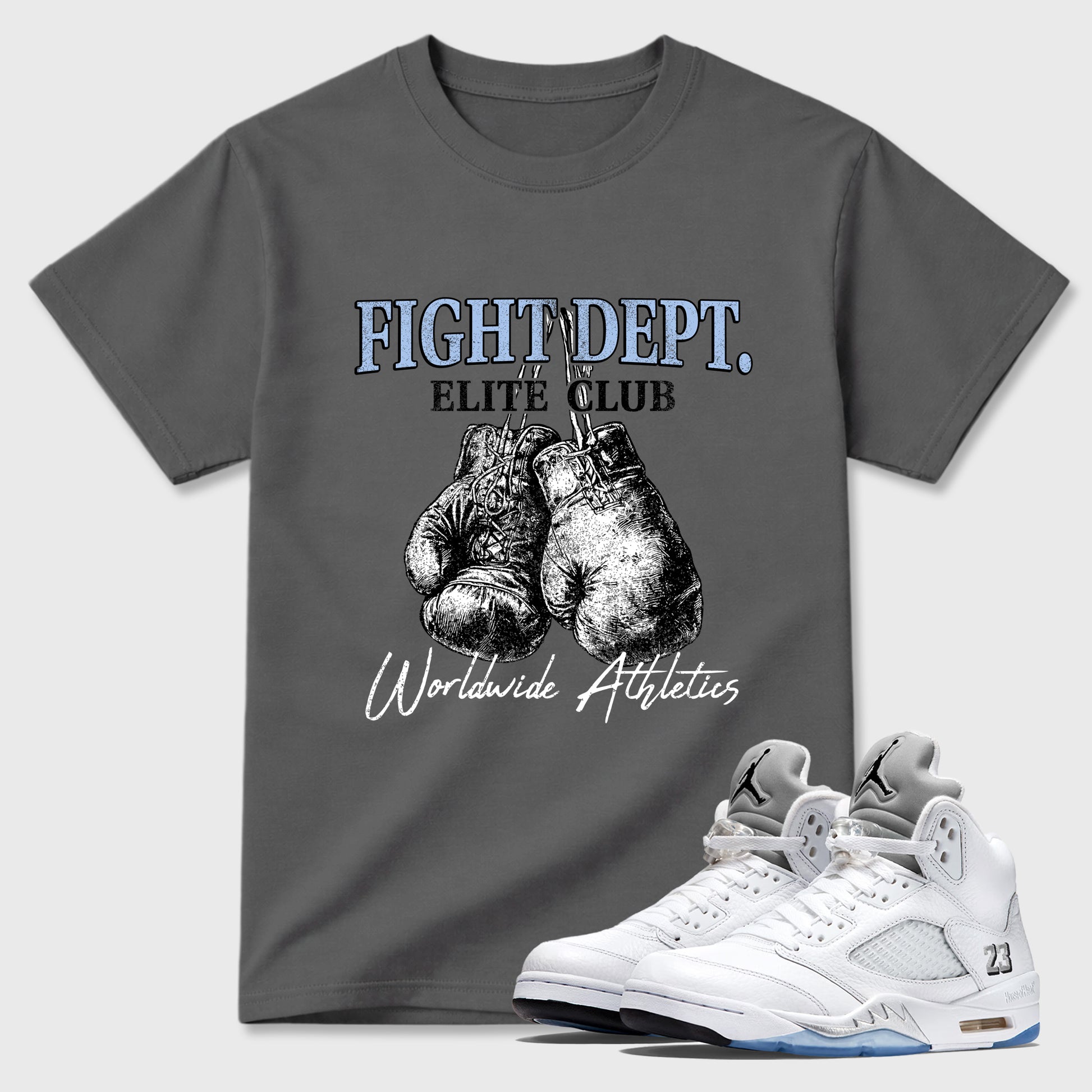 Sneaker match tees – Sneaker Tees To Match Air Jordan 5 White Metallic Shoes – Fight Dept Tee Cool Grey 1
