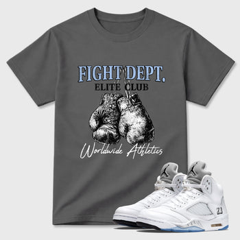 Sneaker match tees – Sneaker Tees To Match Air Jordan 5 White Metallic Shoes – Fight Dept Tee Cool Grey 1