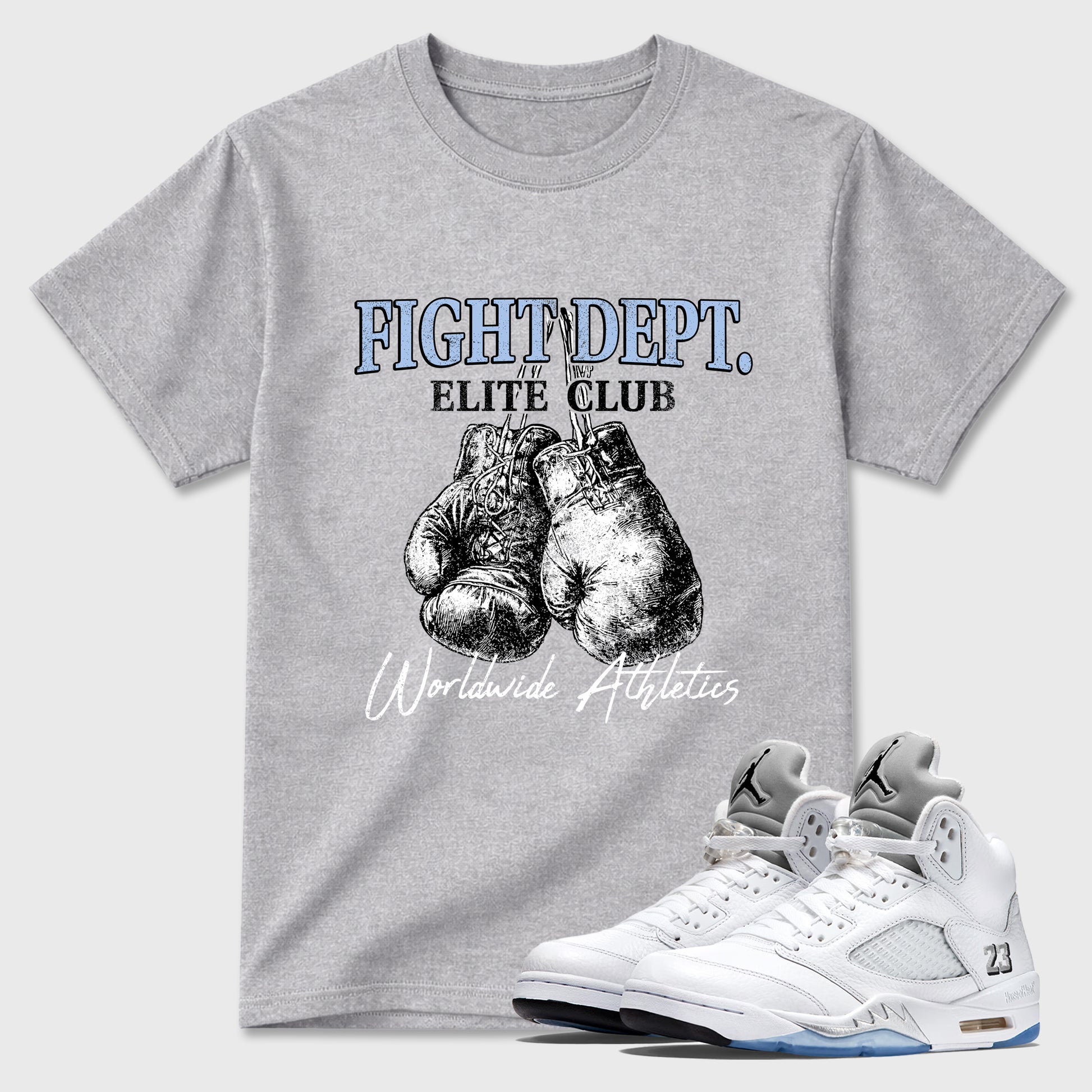 Sneaker match tees – Sneaker Tees To Match Air Jordan 5 White Metallic Shoes – Fight Dept Tee Heather Grey 1