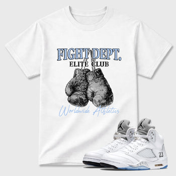 Sneaker match tees – Sneaker Tees To Match Air Jordan 5 White Metallic Shoes – Fight Dept Tee White 1