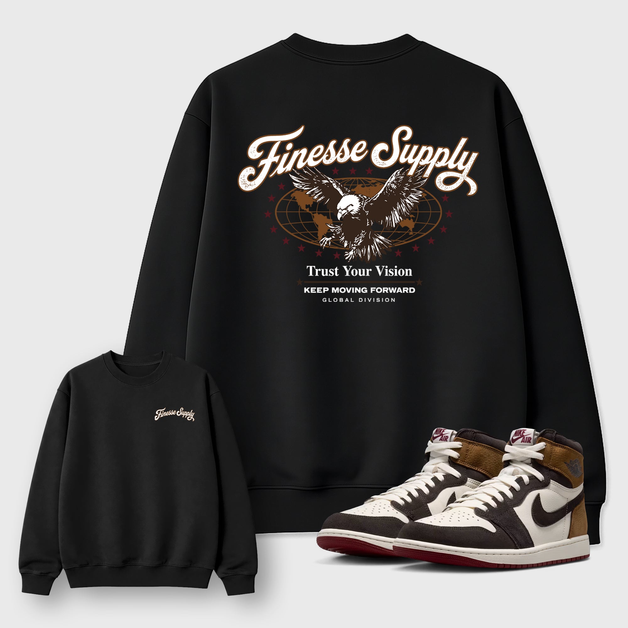 Finesse Supply Graphic T-Shirt featuring original streetwear artwork designed to match the Air Jordan 1 Love Letter. Black Graphic Tee.