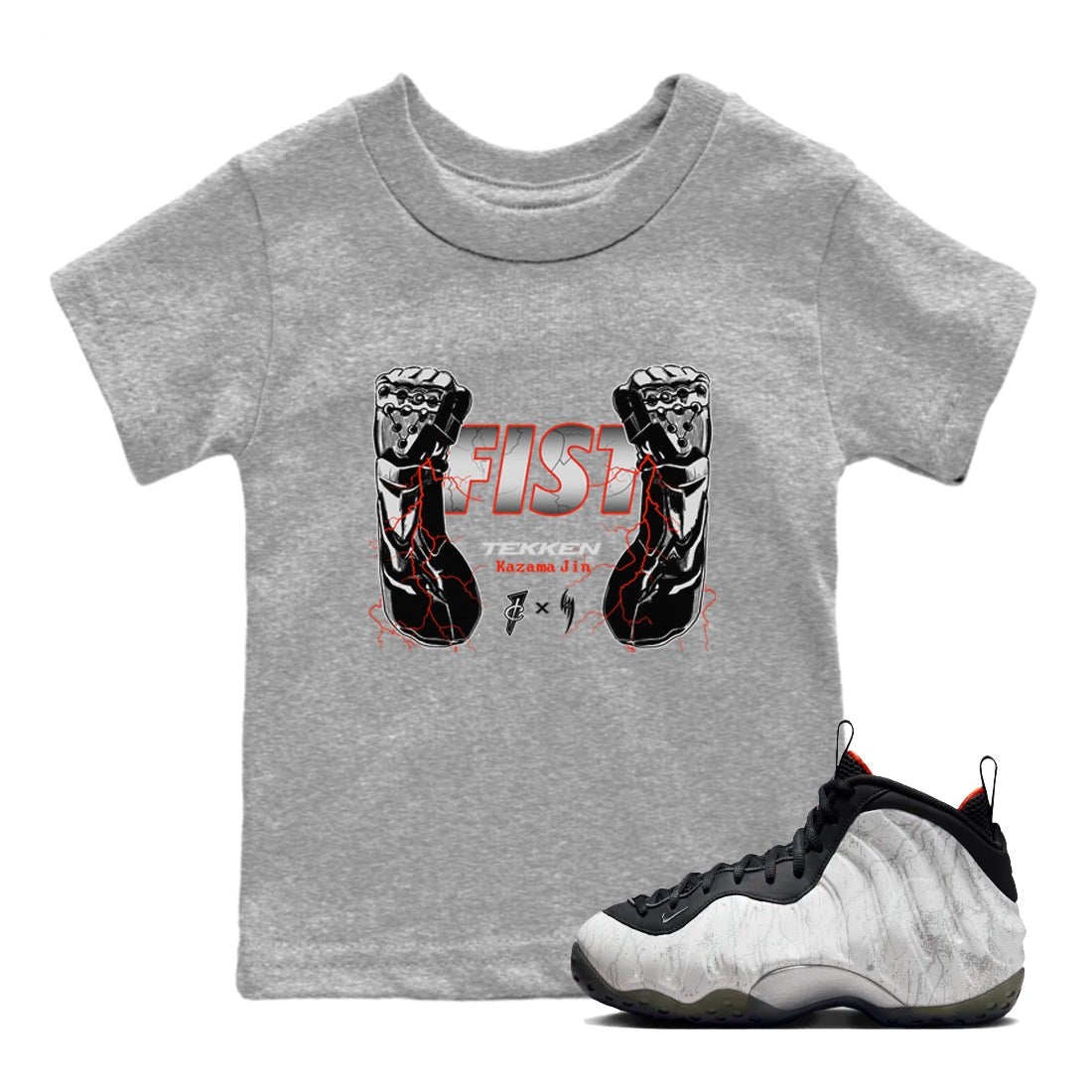 Foams One Jin shirts to match jordans Fist sneaker match tees Air Foamposite One Jin match shoes to clothes SNRT Sneaker Tees Youth Baby Heather Grey 1 tee