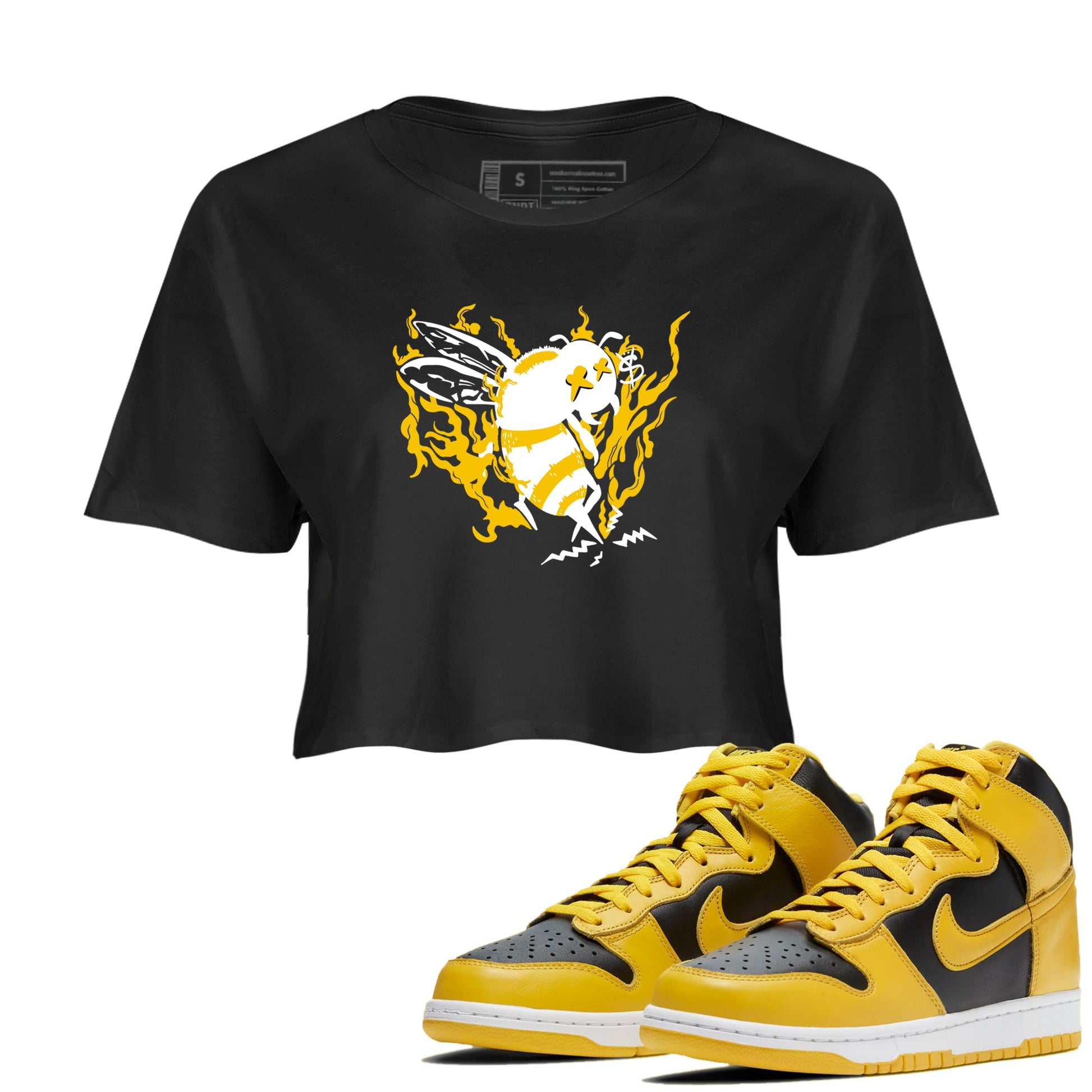 Dunk High Pollen shirts to match jordans Flame Bee sneaker match tees Dunk High Pollen SNRT Sneaker Release Tees unisex cotton Black 1 Crop Shirts