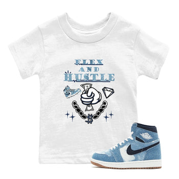 1s Denim shirts to match jordans Flex And Hustle sneaker match tees Air Jordan 1 Denim SNRT Sneaker Tees streetwear brand Baby and Youth White 1 cotton tee