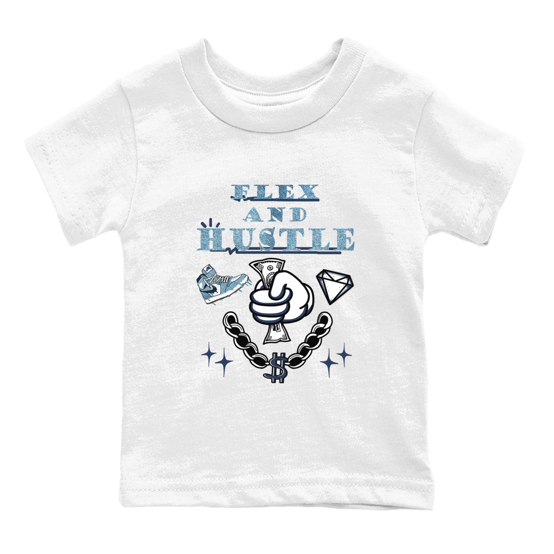 1s Denim shirts to match jordans Flex And Hustle sneaker match tees Air Jordan 1 Denim SNRT Sneaker Tees streetwear brand Baby and Youth White 2 cotton tee