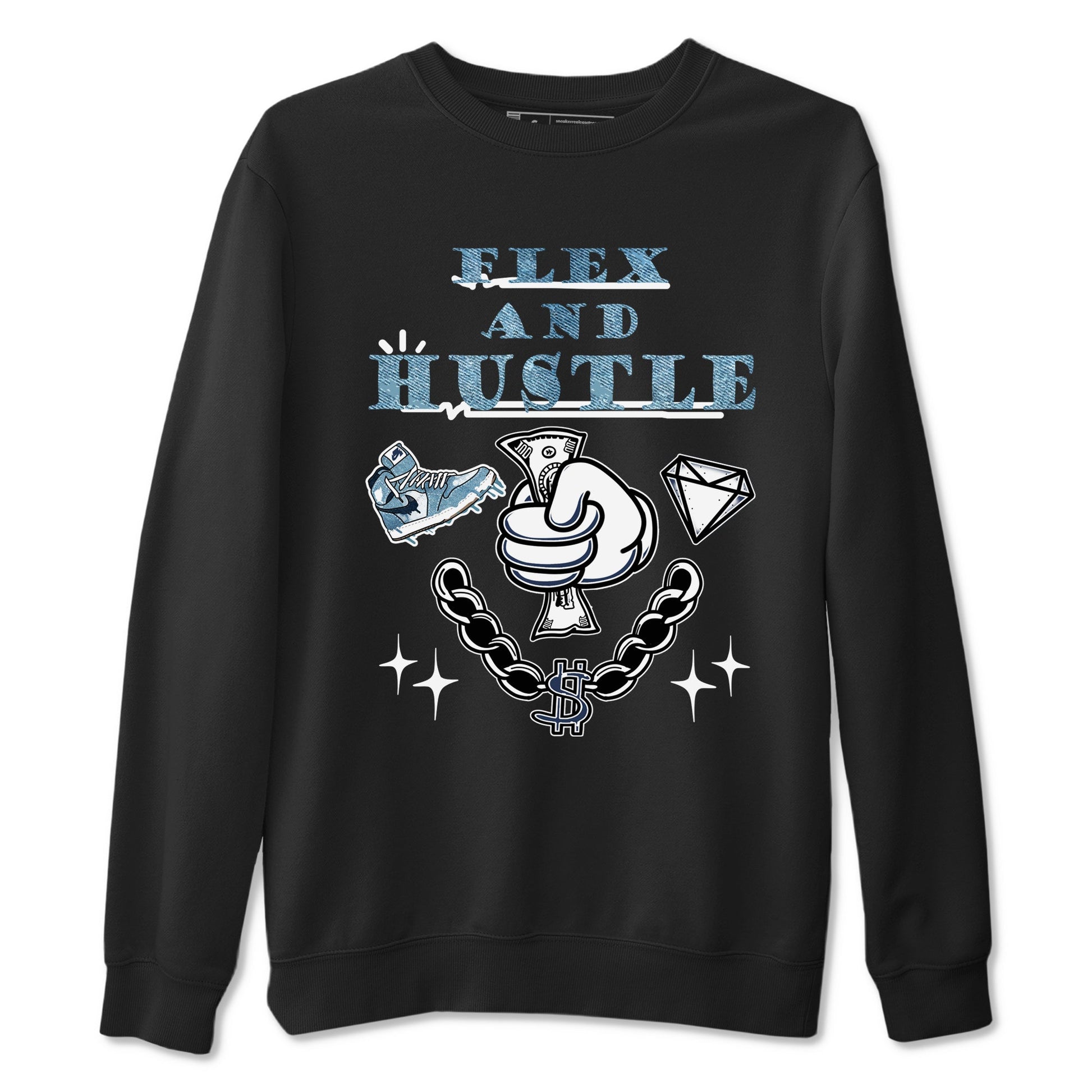 1s Denim shirts to match jordans Flex And Hustle sneaker match tees Air Jordan 1 Denim SNRT Sneaker Tees streetwear brand Black 2 unisex cotton tee