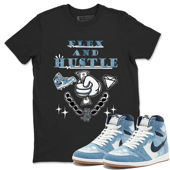 1s Denim shirts to match jordans Flex And Hustle sneaker match tees Air Jordan 1 Denim SNRT Sneaker Tees streetwear brand Black 1 unisex cotton tee