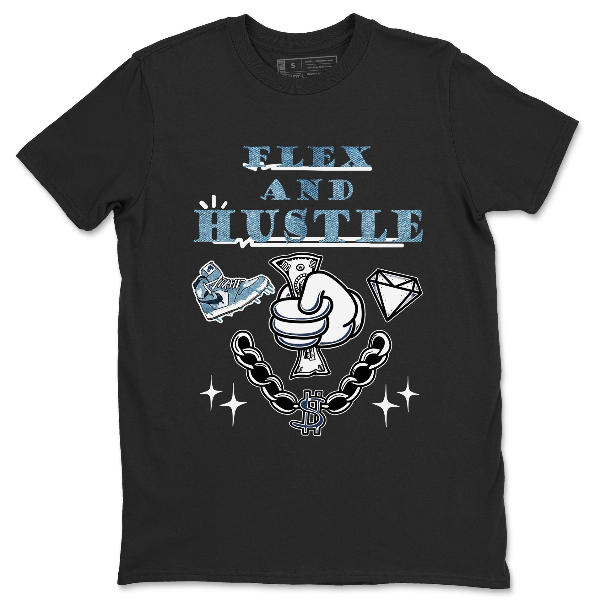 1s Denim shirts to match jordans Flex And Hustle sneaker match tees Air Jordan 1 Denim SNRT Sneaker Tees streetwear brand Black 2 unisex cotton tee