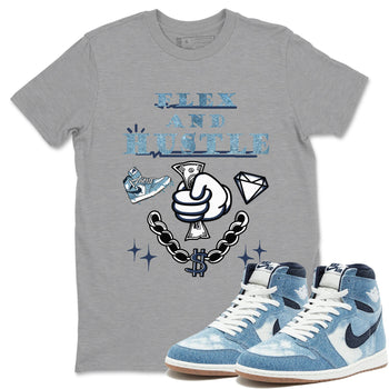 1s Denim shirts to match jordans Flex And Hustle sneaker match tees Air Jordan 1 Denim SNRT Sneaker Tees streetwear brand Heather Grey 1 unisex cotton tee