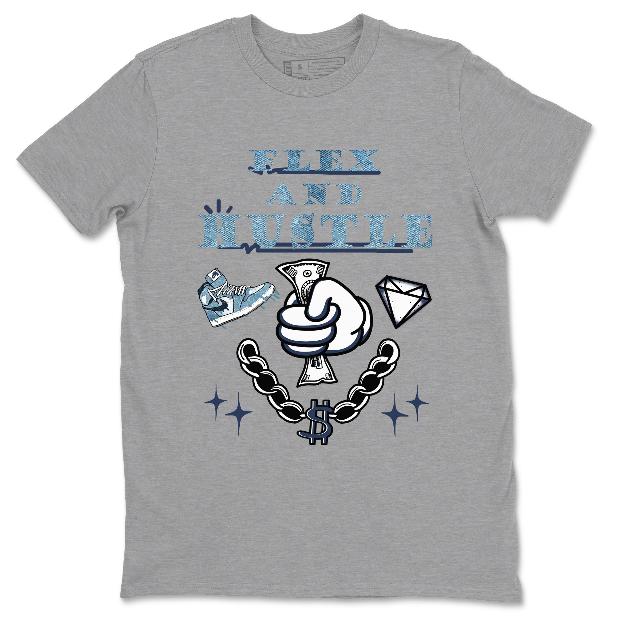 1s Denim shirts to match jordans Flex And Hustle sneaker match tees Air Jordan 1 Denim SNRT Sneaker Tees streetwear brand Heather Grey 2 unisex cotton tee