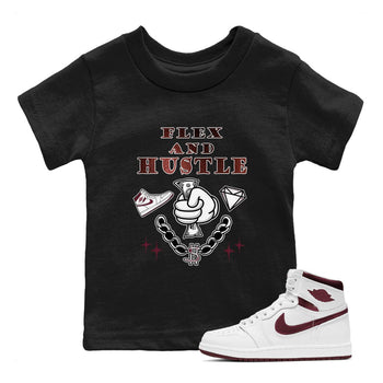 AJ1 High '85 Metallic Burgundy shirts to match jordans Flex And Hustle sneaker match tees 1s High '85 Metallic Burgundy SNRT Sneaker Tees streetwear brand Baby and Youth Black 1 cotton tee