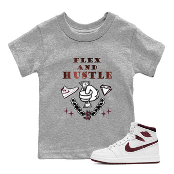 AJ1 High '85 Metallic Burgundy shirts to match jordans Flex And Hustle sneaker match tees 1s High '85 Metallic Burgundy SNRT Sneaker Tees streetwear brand Baby and Youth Heather Grey 1 cotton tee