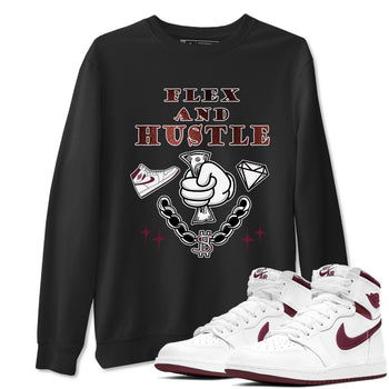 AJ1 High '85 Metallic Burgundy shirts to match jordans Flex And Hustle sneaker match tees 1s High '85 Metallic Burgundy SNRT Sneaker Tees streetwear brand Black 1 unisex cotton tee