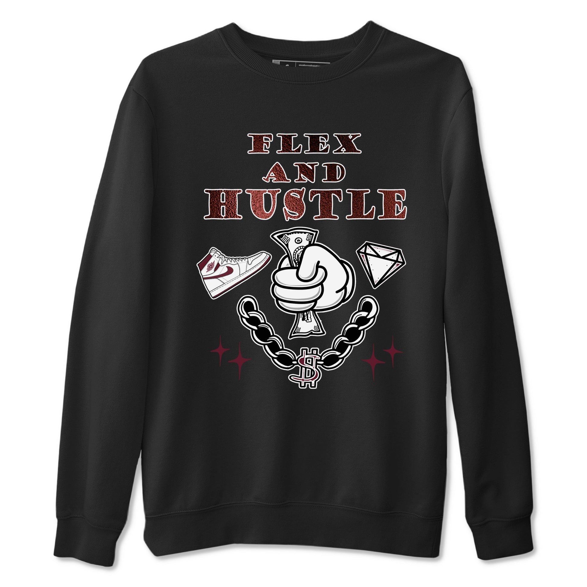 AJ1 High '85 Metallic Burgundy shirts to match jordans Flex And Hustle sneaker match tees 1s High '85 Metallic Burgundy SNRT Sneaker Tees streetwear brand Black 2 unisex cotton tee