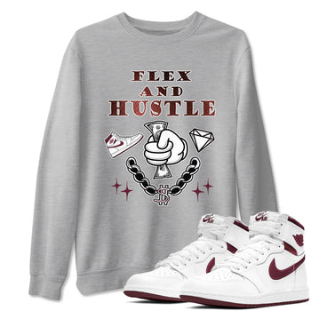 AJ1 High '85 Metallic Burgundy shirts to match jordans Flex And Hustle sneaker match tees 1s High '85 Metallic Burgundy SNRT Sneaker Tees streetwear brand Heather Grey 1 unisex cotton tee