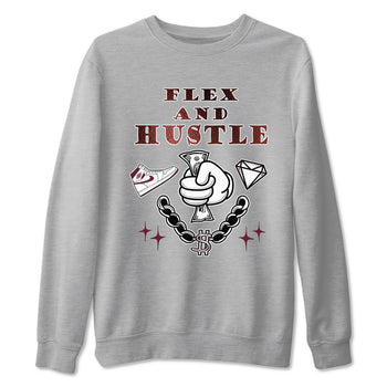 AJ1 High '85 Metallic Burgundy shirts to match jordans Flex And Hustle sneaker match tees 1s High '85 Metallic Burgundy SNRT Sneaker Tees streetwear brand Heather Grey 2 unisex cotton tee
