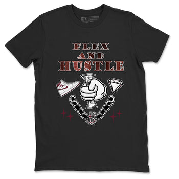 AJ1 High '85 Metallic Burgundy shirts to match jordans Flex And Hustle sneaker match tees 1s High '85 Metallic Burgundy SNRT Sneaker Tees streetwear brand Black 2 unisex cotton tee