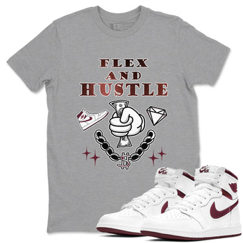 AJ1 High '85 Metallic Burgundy shirts to match jordans Flex And Hustle sneaker match tees 1s High '85 Metallic Burgundy SNRT Sneaker Tees streetwear brand Heather Grey 1 unisex cotton tee