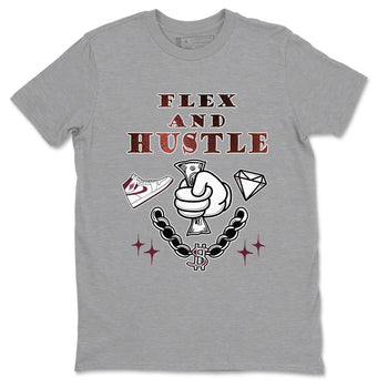 AJ1 High '85 Metallic Burgundy shirts to match jordans Flex And Hustle sneaker match tees 1s High '85 Metallic Burgundy SNRT Sneaker Tees streetwear brand Heather Grey 2 unisex cotton tee