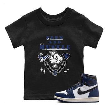 1s Midnight Navy shirts to match jordans Flex And Hustle sneaker match tees Air Jordan 1 Midnight Navy match shoes to clothes SNRT Sneaker Tees Youth Baby Black 1 tee