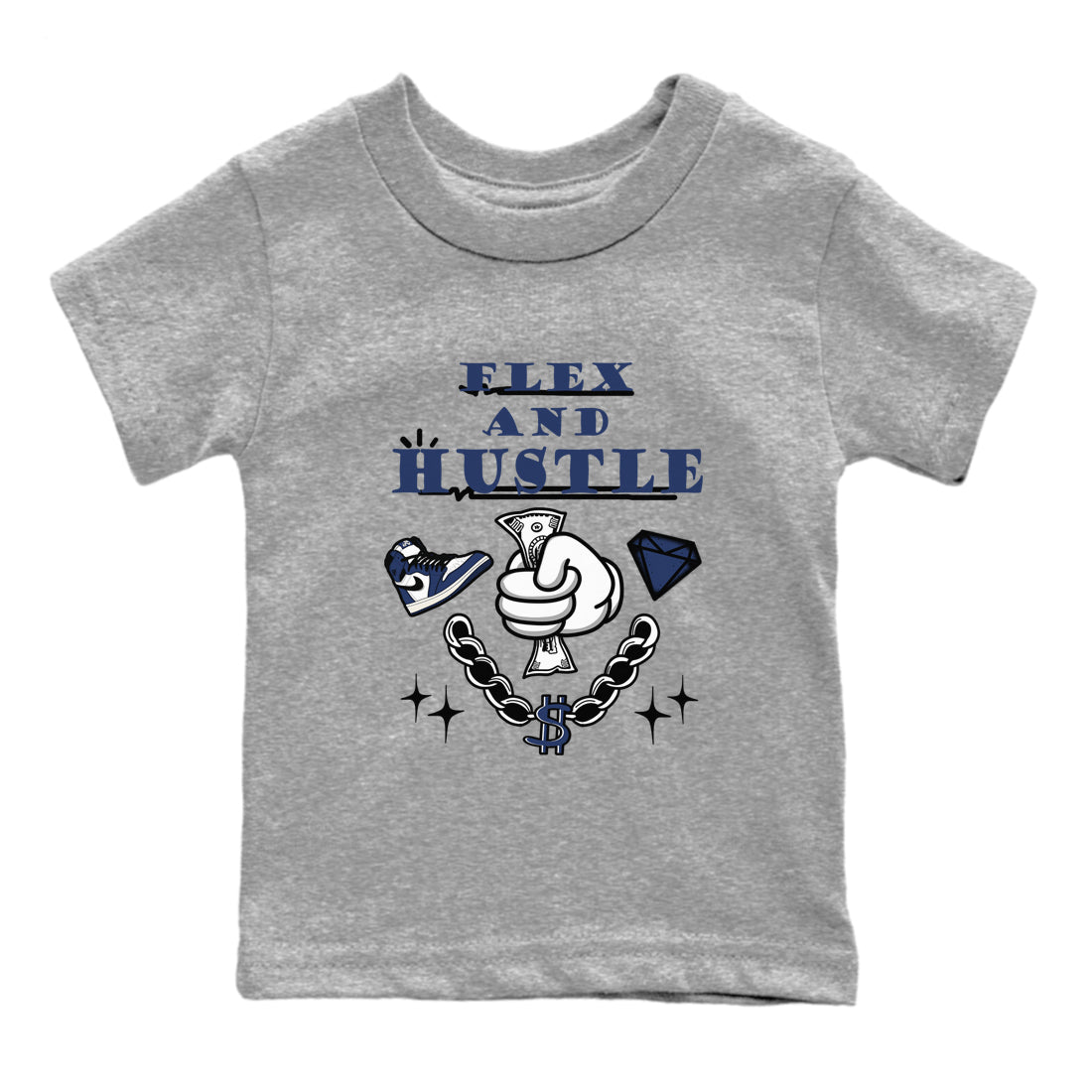 1s Midnight Navy shirts to match jordans Flex And Hustle sneaker match tees Air Jordan 1 Midnight Navy match shoes to clothes SNRT Sneaker Tees Youth Baby Heather Grey 2 tee