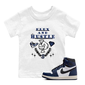 1s Midnight Navy shirts to match jordans Flex And Hustle sneaker match tees Air Jordan 1 Midnight Navy match shoes to clothes SNRT Sneaker Tees Youth Baby White 1 tee