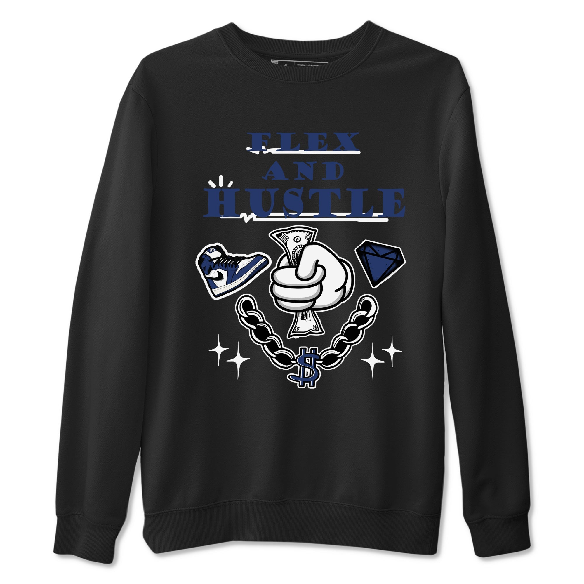1s Midnight Navy shirts to match jordans Flex And Hustle sneaker match tees Air Jordan 1 Midnight Navy match shoes to clothes SNRT Sneaker Tees unisex cotton Black 2 shirts