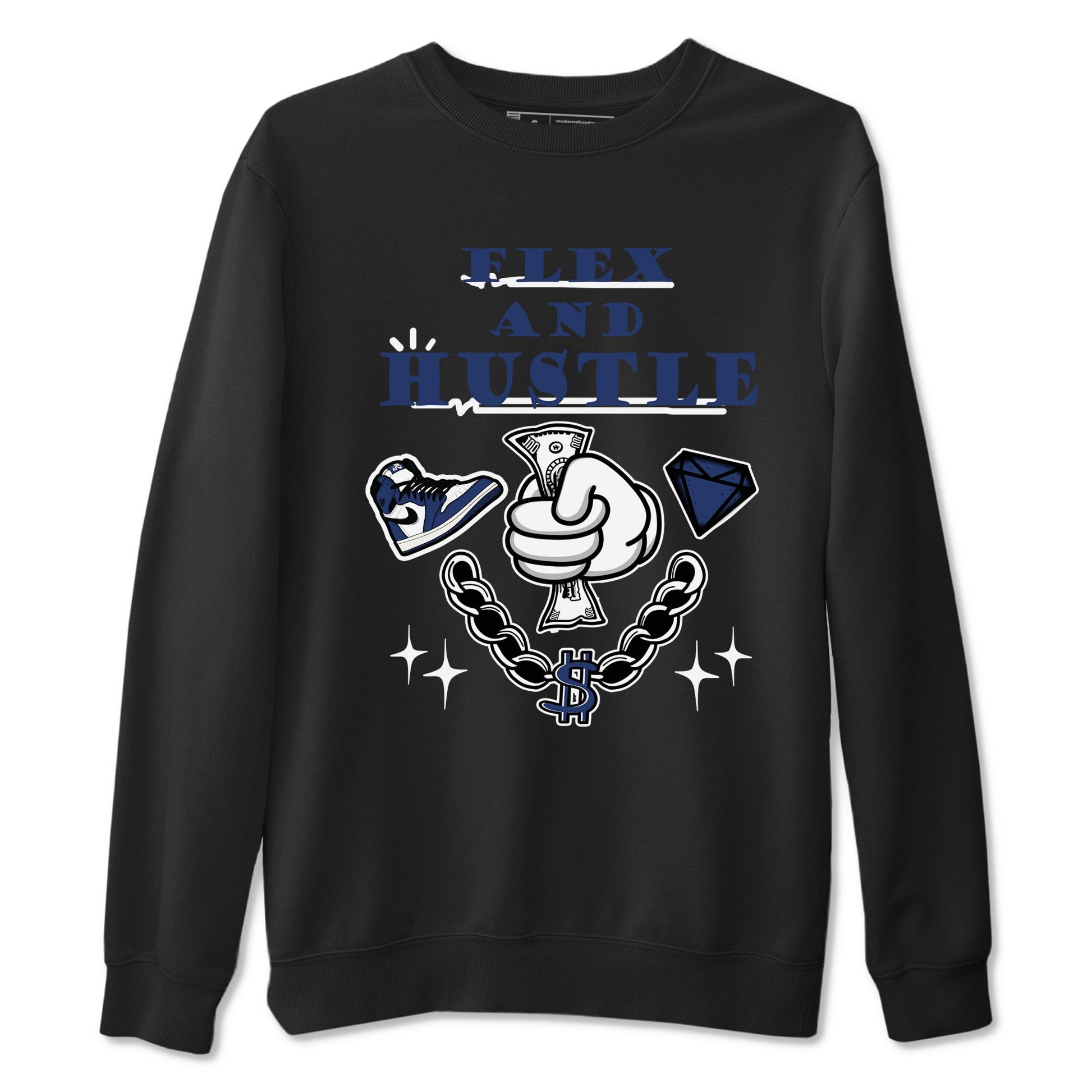 1s Midnight Navy shirts to match jordans Flex And Hustle sneaker match tees Air Jordan 1 Midnight Navy match shoes to clothes SNRT Sneaker Tees unisex cotton Black 2 shirts