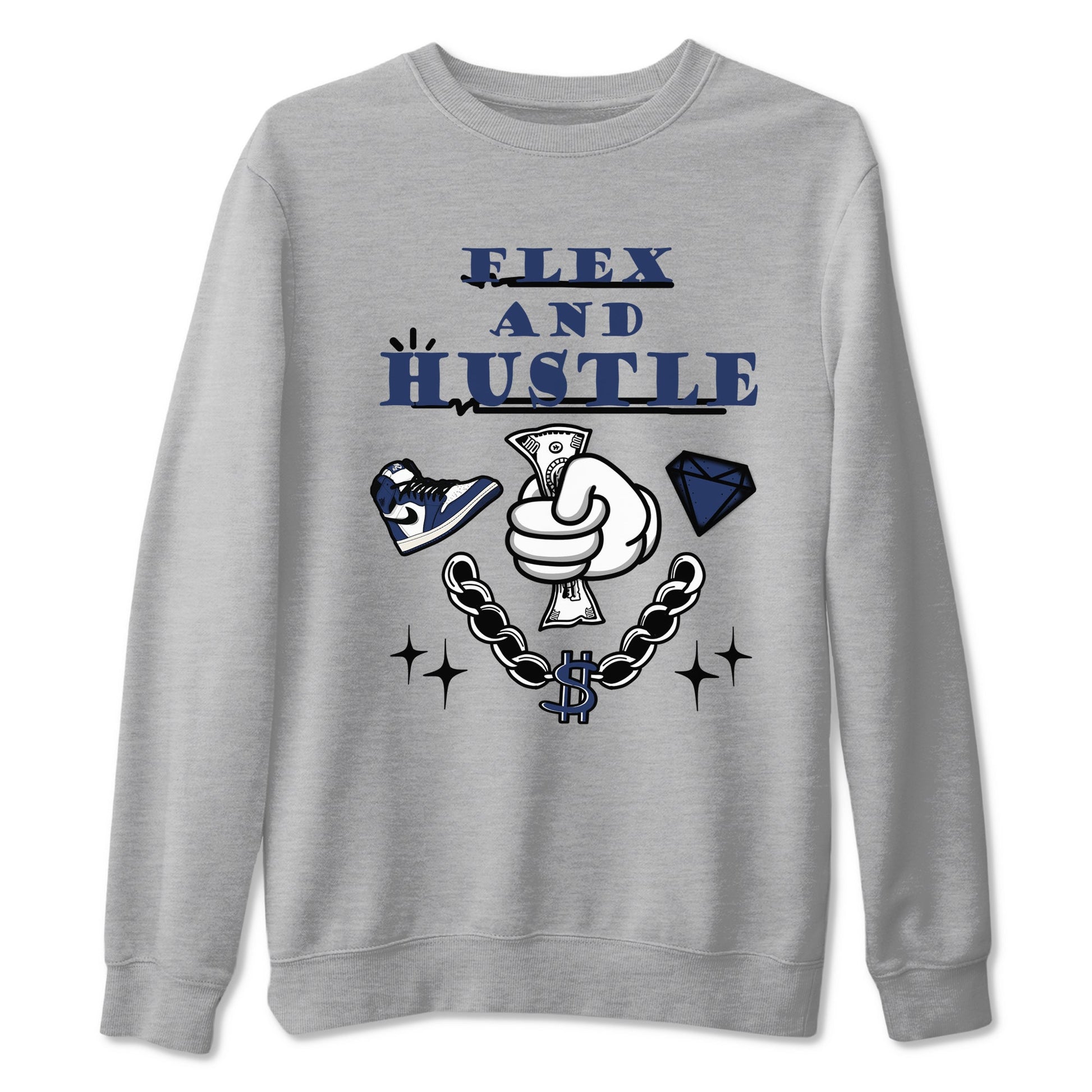 1s Midnight Navy shirts to match jordans Flex And Hustle sneaker match tees Air Jordan 1 Midnight Navy match shoes to clothes SNRT Sneaker Tees unisex cotton Heather Grey 2 shirts
