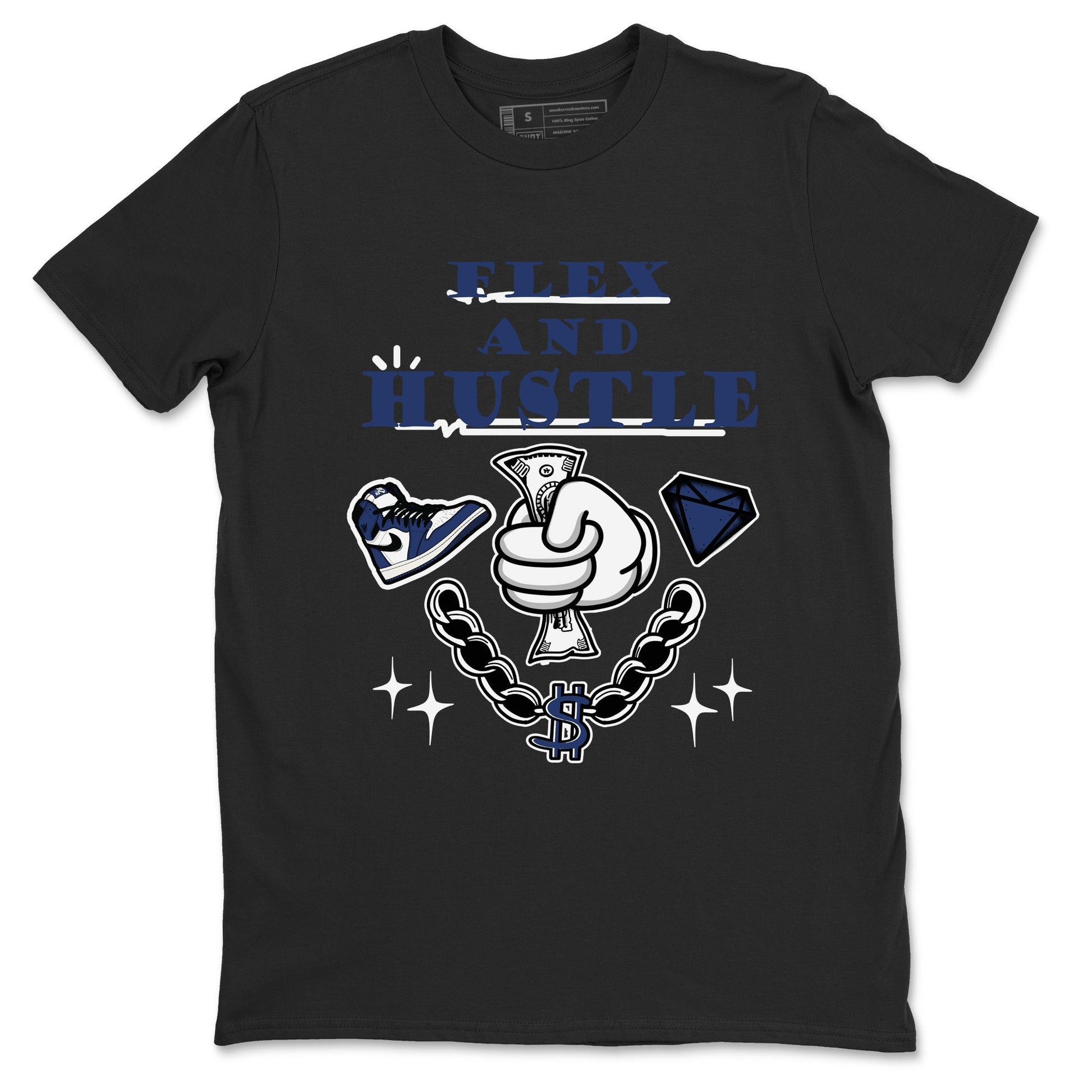 1s Midnight Navy shirts to match jordans Flex And Hustle sneaker match tees Air Jordan 1 Midnight Navy match shoes to clothes SNRT Sneaker Tees unisex cotton Black 2 shirts