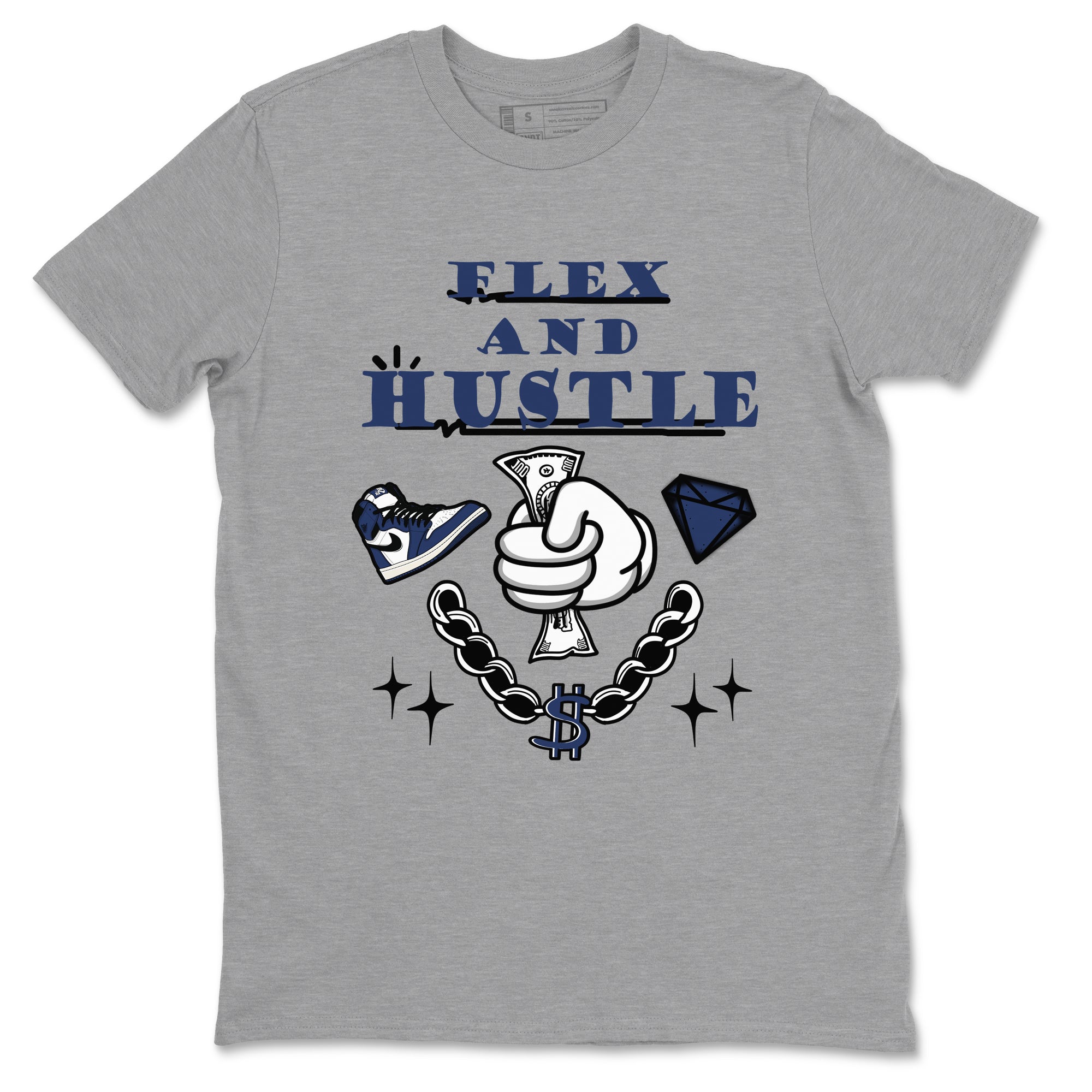 1s Midnight Navy shirts to match jordans Flex And Hustle sneaker match tees Air Jordan 1 Midnight Navy match shoes to clothes SNRT Sneaker Tees unisex cotton Heather Grey 2 shirts