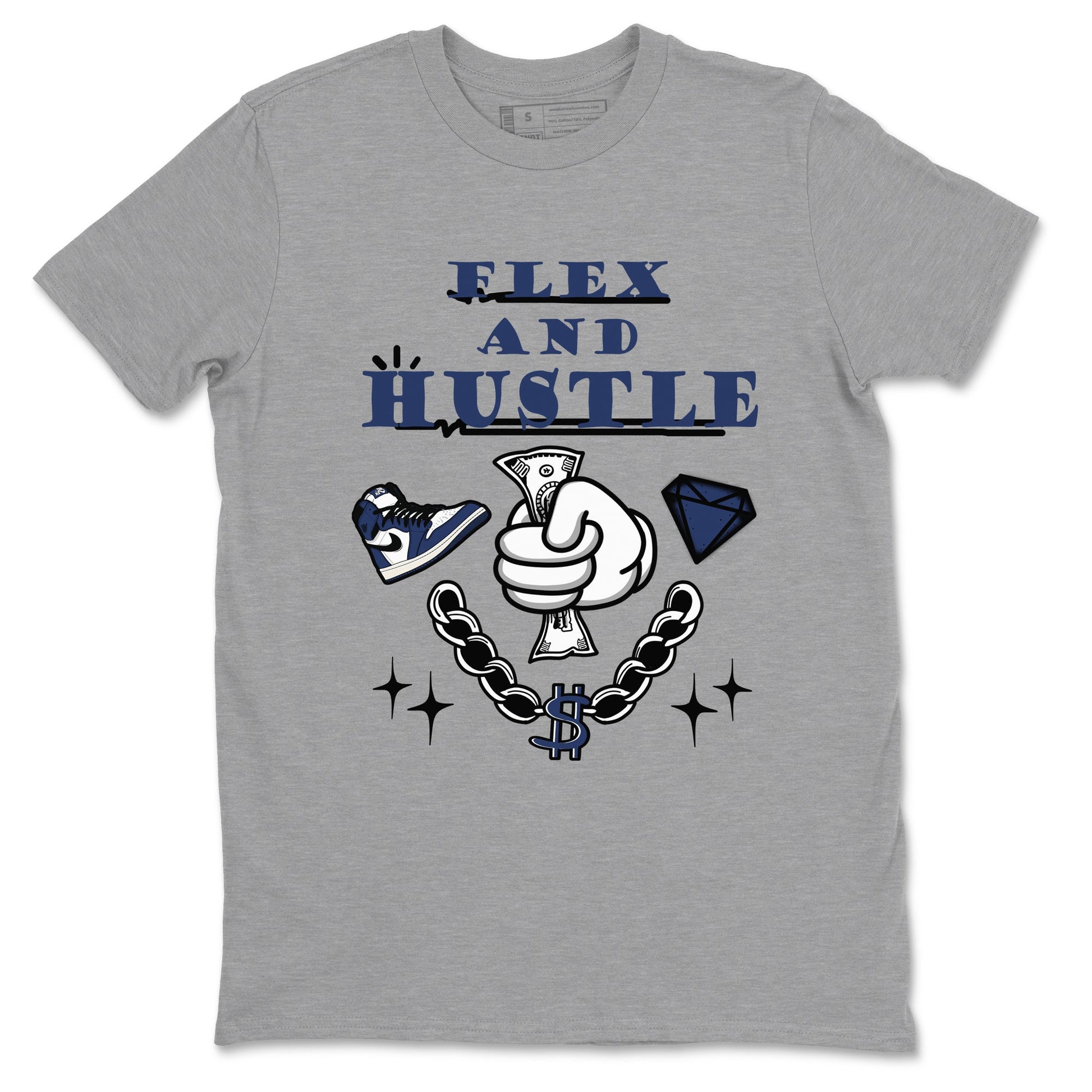 1s Midnight Navy shirts to match jordans Flex And Hustle sneaker match tees Air Jordan 1 Midnight Navy match shoes to clothes SNRT Sneaker Tees unisex cotton Heather Grey 2 shirts