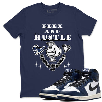 1s Midnight Navy shirts to match jordans Flex And Hustle sneaker match tees Air Jordan 1 Midnight Navy match shoes to clothes SNRT Sneaker Tees unisex cotton Navy 1 shirts