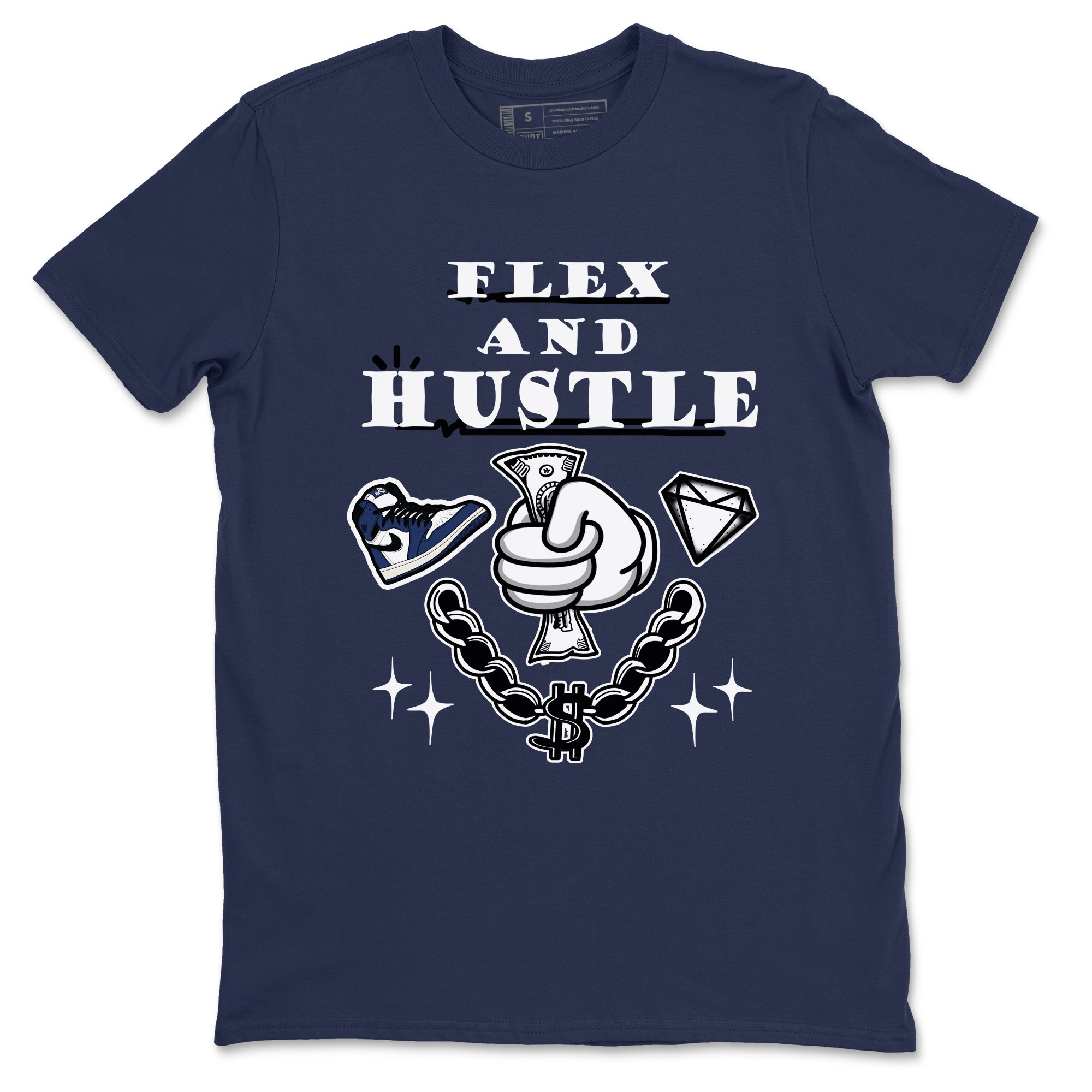 1s Midnight Navy shirts to match jordans Flex And Hustle sneaker match tees Air Jordan 1 Midnight Navy match shoes to clothes SNRT Sneaker Tees unisex cotton Navy 2 shirts